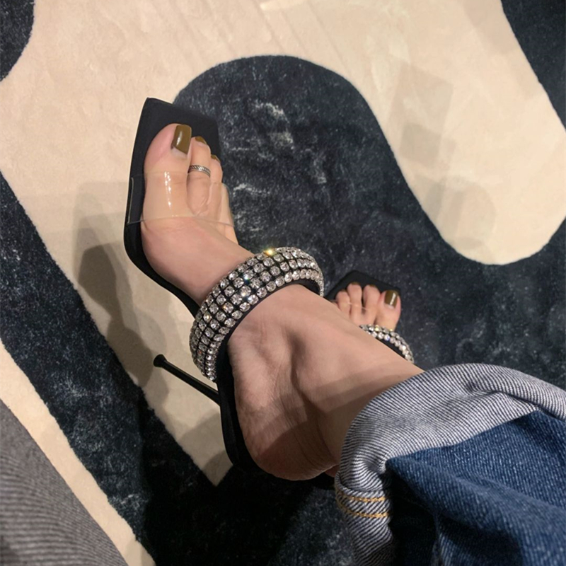 91W Fans Recommend Fashion Walking Show Transparency With Sandals Women's Water Drill Decorative Open-toe High Heels