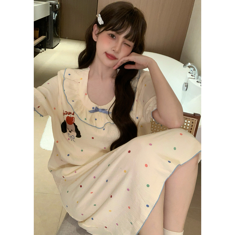 Summer New Women's Nightgown, Cloud Cotton Short-Sleeved Casual Style Pajamas, Fresh, Cute, Sweet, Energetic and Comfortable Summer New Women's Nightgown, Cloud Cotton Short-Sleeved Casual Style Pajamas, Fresh, Cute, Sweet, Energetic and Comfortable
