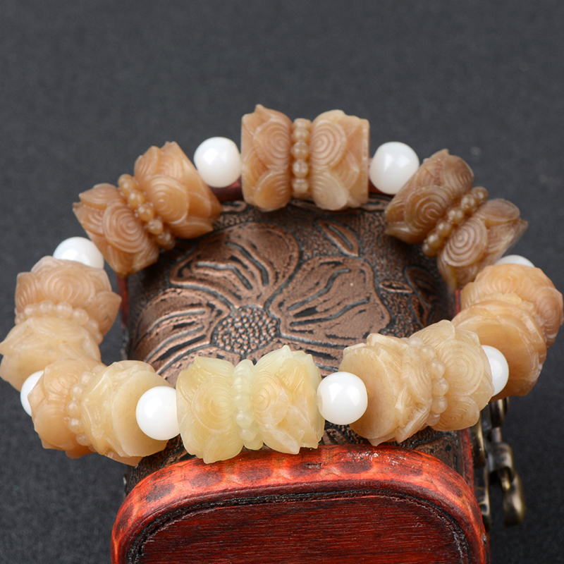 And Tian jade sugar material barrel pearl handmade men's barbland with lotus pearl candied beads men's jade handstring