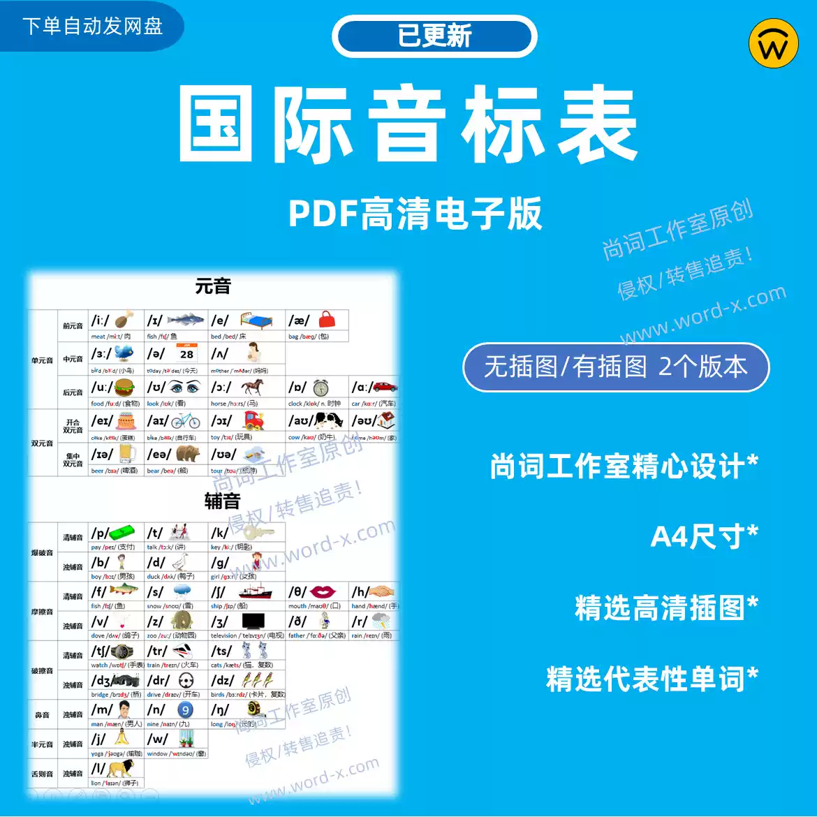 英语国际音标表格PDF电子打印版幼儿园小学英语发音练习