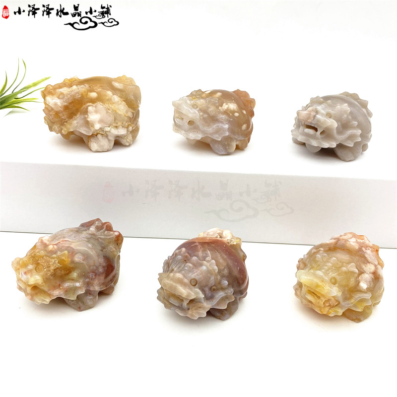 天然稀有櫻花瑪瑙龍龜擺件原石手工雕刻家居桌面裝飾工藝禮品禮物-淘寶