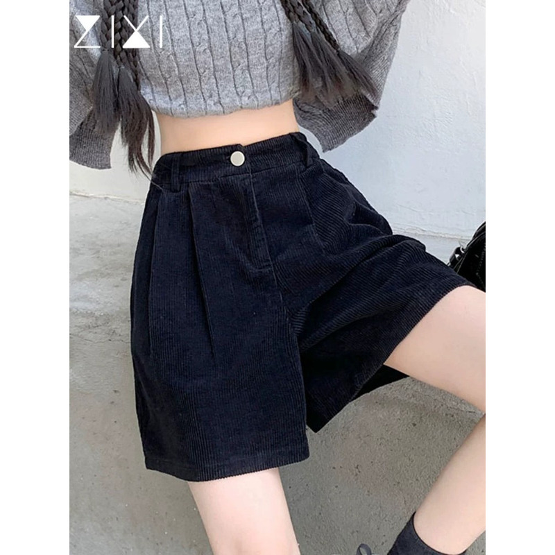 Black Wide-Leg Pants for Women, Autumn Wear, Boot Shorts, Five-Point Pants, 2026 New Style, High-Waisted Straight Casual Corduroy Shorts Black Wide-Leg Pants for Women, Autumn Wear, Boot Shorts, Five-Point Pants, 2026 New Style, High-Waisted Straight Casual Corduroy Shorts