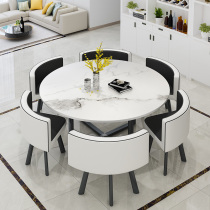Dining table and chair combination Nordic small apartment modern simple dining table Marble household dining table One table six chairs