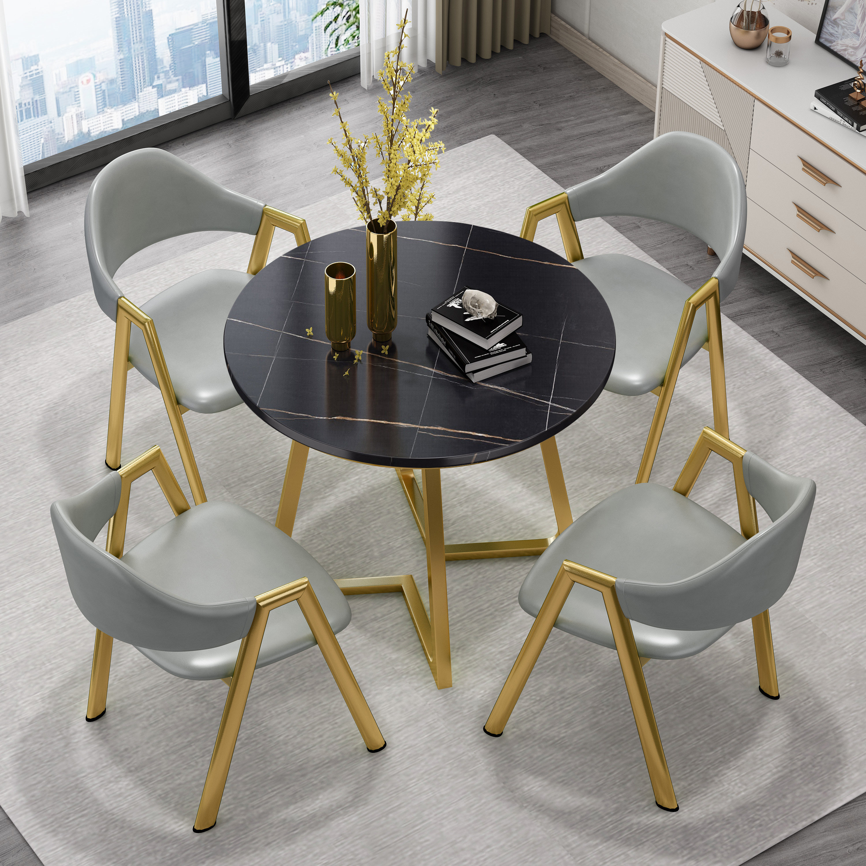 Light luxury high gray rock plate to negotiate reception tables and chairs combination balcony milk tea dessert café leisure round table