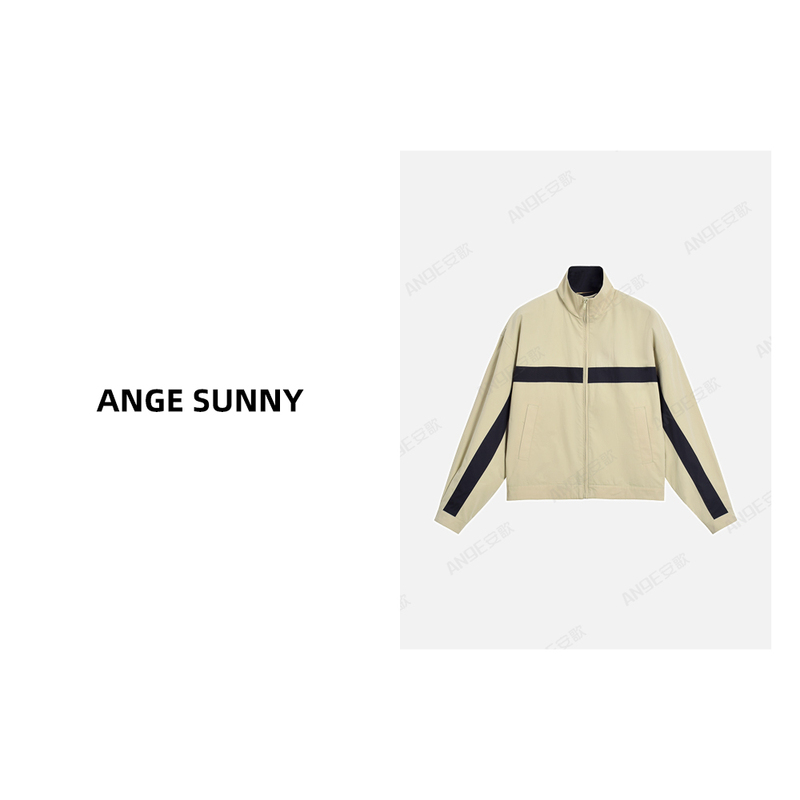 Quyang Ange Sunny【Same Style as Song Jia, Sl Embroidered Stand-Up Collar Jacket】Detachable Shoulder Pads, Color-Blocking Jacket
