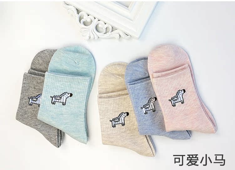 Nam cực vớ cotton nữ mùa thu ống summer socks triều Hàn Quốc thoáng khí dễ thương in 5 đôi hộp quà tặng vớ cotton