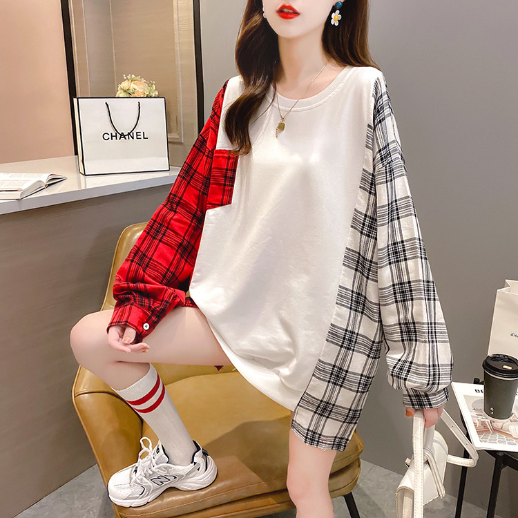 Pregnant women's shirt spring dress 2022 new fake two plates splice medium - long - size fat - mm thin pregnant women's suit