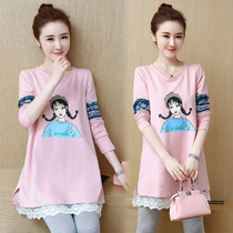 Pregnant women spring 2021 new fashion long-sleeved spring and autumn dresses medium-long blouse cotton t-shirt base shirt