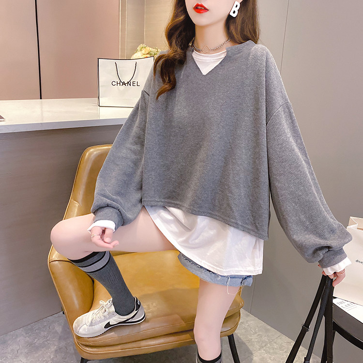 Pregnant women in autumn dress women 2021 new Han fake two loose large size fat MM long sleeved pregnant women suit