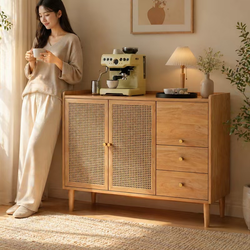 All Solid Wood Oak Sideboard Cupboard Storage Cabinet Sliding Door Cabinet Tea Cabinet Living Room Dining Room Storage Cabinet