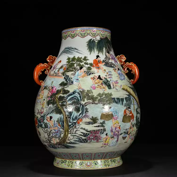 大清嘉庆年制粉彩描金双耳花瓶景德镇官窑瓷器陶瓷收藏品-Taobao-Tmall