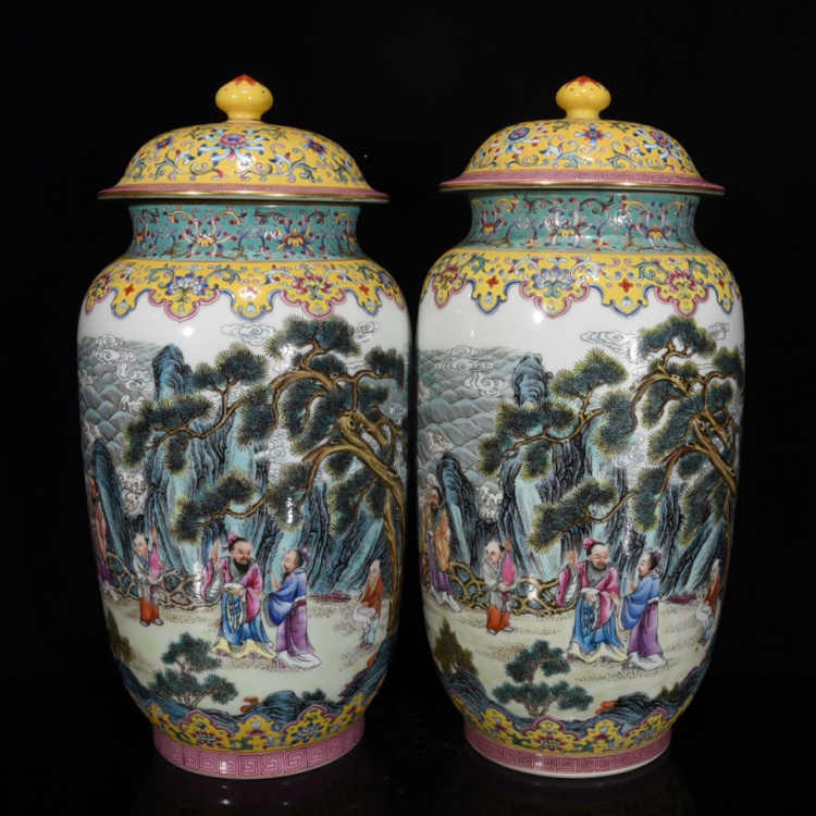 中国　清時代　大清嘉慶年製　ハン紅粉彩山水紋皿　十錦手　送料込み1005