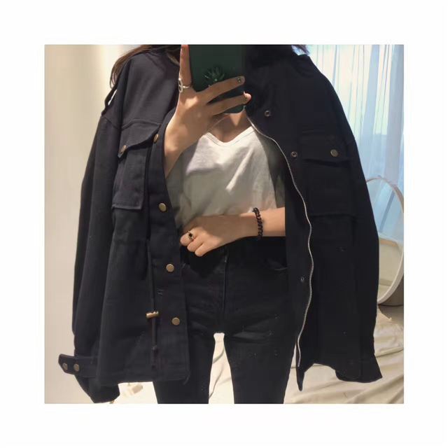 2018 mùa thu mới Hàn Quốc chic retro đa năng dụng cụ lỏng lẻo bỏ túi eo áo khoác nữ áo khoác đôi nam nữ