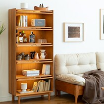 Nordic upturned cherry wood bookcase all solid wood floor-to-ceiling glass door storage cabinet display cabinet living room storage multifunctional