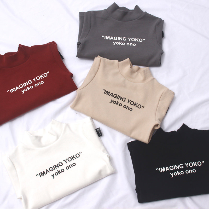 Boys and girls collar cotton semi-turtleneck leggings letter print children's collar Korean version of the versatile long-sleeved T-shirt