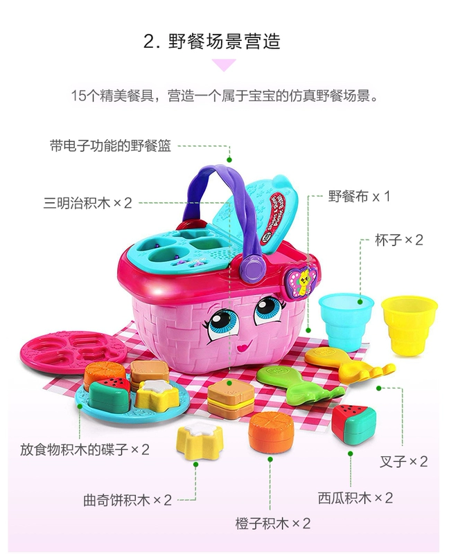 Giỏ dã ngoại VTech Đồ chơi ngoài trời Cô gái trẻ nhỏ Bếp giả Bộ quà tặng Nhà búp bê - Phòng bếp