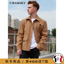 Jacket mens tooling wind autumn and winter New Korean trend Joker solid color casual fashion mens short lapel coat