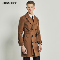 Youjishi windbreaker mens long autumn new double-breasted mens windbreaker brown casual double-collar mens windbreaker trend