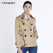 Youjishi double-breasted short windbreaker womens autumn new womens windbreaker British slim fashion honey yellow jacket