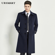Youjishi autumn and winter new single-breasted wool coat mens long hidden blue mens coat casual coat men