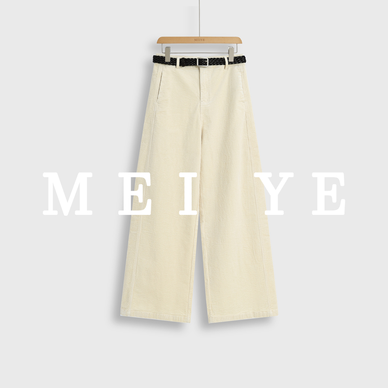 Meiye【Not Too Late】Vintage Distressed Corduroy Straight-Leg Pants for Women, Slimming Casual Long Pants for Autumn and Winter