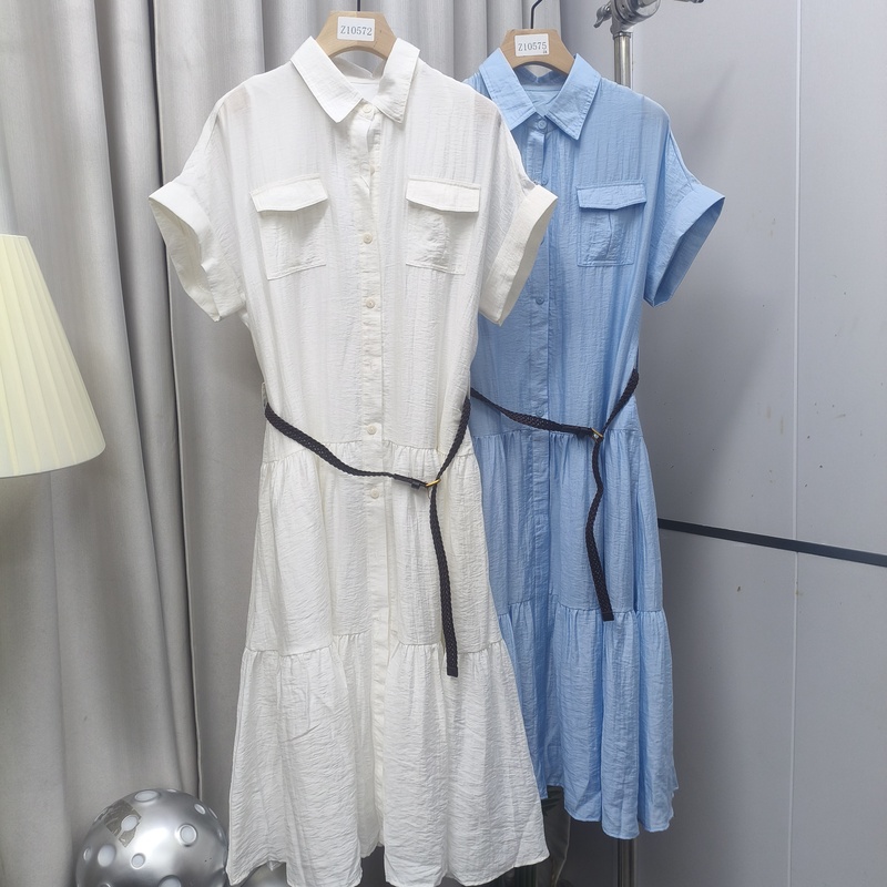 Z10647/D Efl Lapel Front Pocket Rolled Edge Short-Sleeve Dress 90541Q Z10647/D Efl Lapel Front Pocket Rolled Edge Short-Sleeve Dress 90541Q