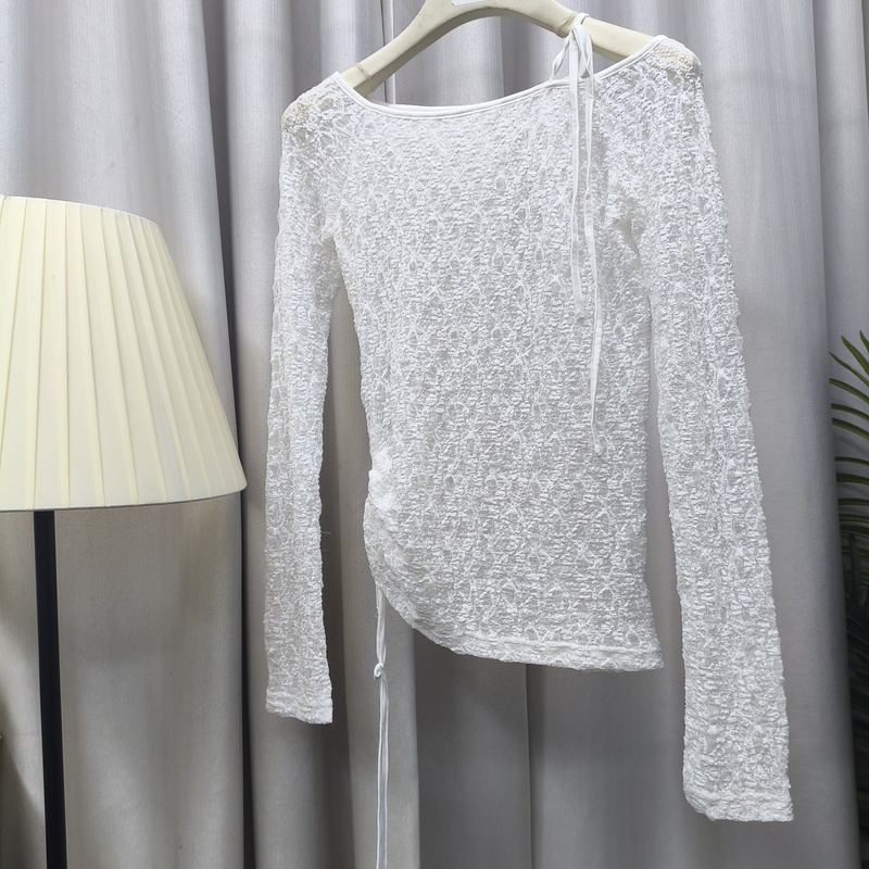 W8667/Wm One-Shoulder Lace Long-Sleeved Top 308085 Slight Imperfections