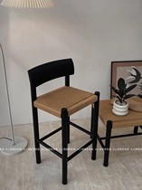Nordic solid wood braided rope bar chair wabi-sabi style front desk chair retro style ash wood bar chair home simple bar chair