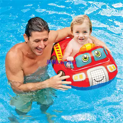 Promotion INTEX cartoon inflatable fire truck infant sitting ring 1-2 years old blowing police car seat swimming ring floating ring