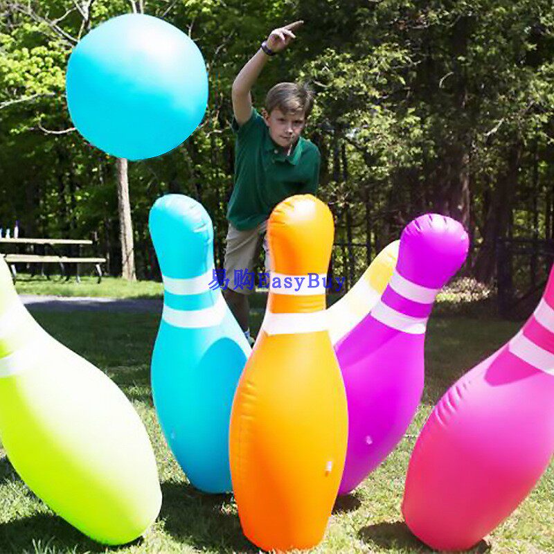 Child Plastic Blow Toy Inflatable Air Bowling Suit 1 Ball 6 Bottle Entertainment Games Interactive Props-Taobao