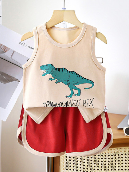 婴儿背心夏季薄款套装宝宝无袖T恤衫短裤纯棉2两件套男孩儿童服装