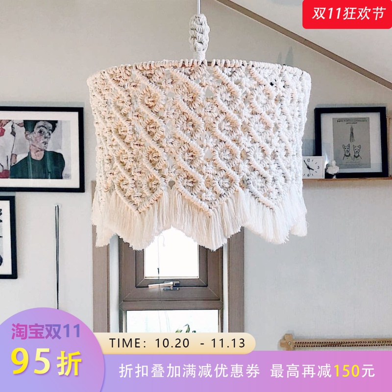 Hand-Woven Large Lampshade Bedroom Chandelier Ceiling Lamp Bohemian ins Ethnic Style B&B Hotel Lighting Fixtures