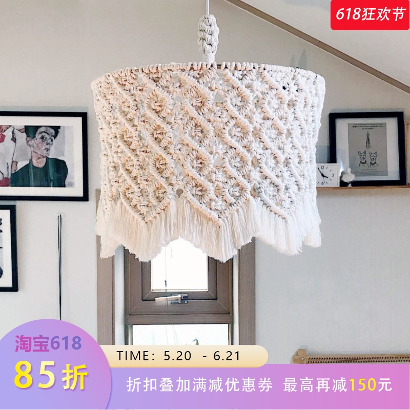 Hand-Woven Large Lampshade Bedroom Chandelier Ceiling Lamp Bohemian ins Ethnic Style B&B Hotel Lighting Fixtures
