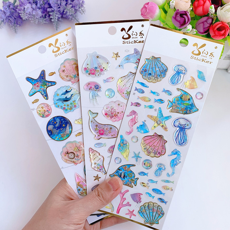 Crystal 3D Stickers Marine Life Small Fish Shells Dolphins Whales Planner Photo Album Decoration Children's Craft Rewards