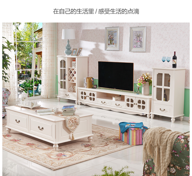Tủ TV Địa Trung Hải kết hợp bàn cà phê đặt sân vườn gỗ rắn căn hộ nhỏ phòng khách tủ đơn giản TV Mỹ - Buồng tủ giày dép