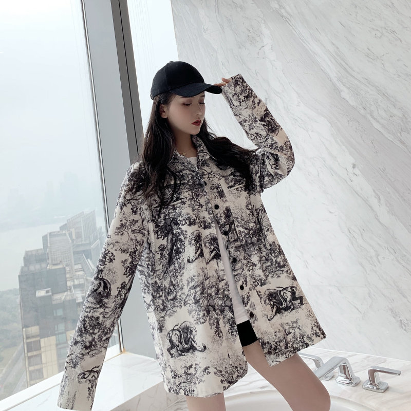 Han Xiao Mia 2019 summer new animal print shirt female trendy loose slim shirt cool