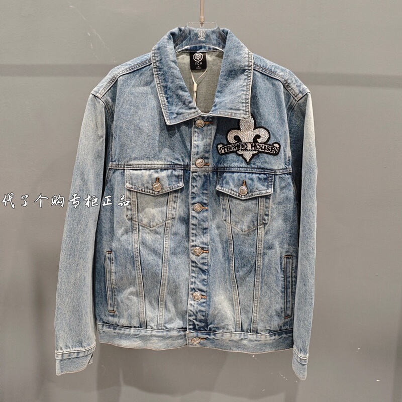 Tch Trendy Brand Authentic 2026 Summer New Denim Jacket Loose Patchwork Rhinestone for Men and Women T78A066107
