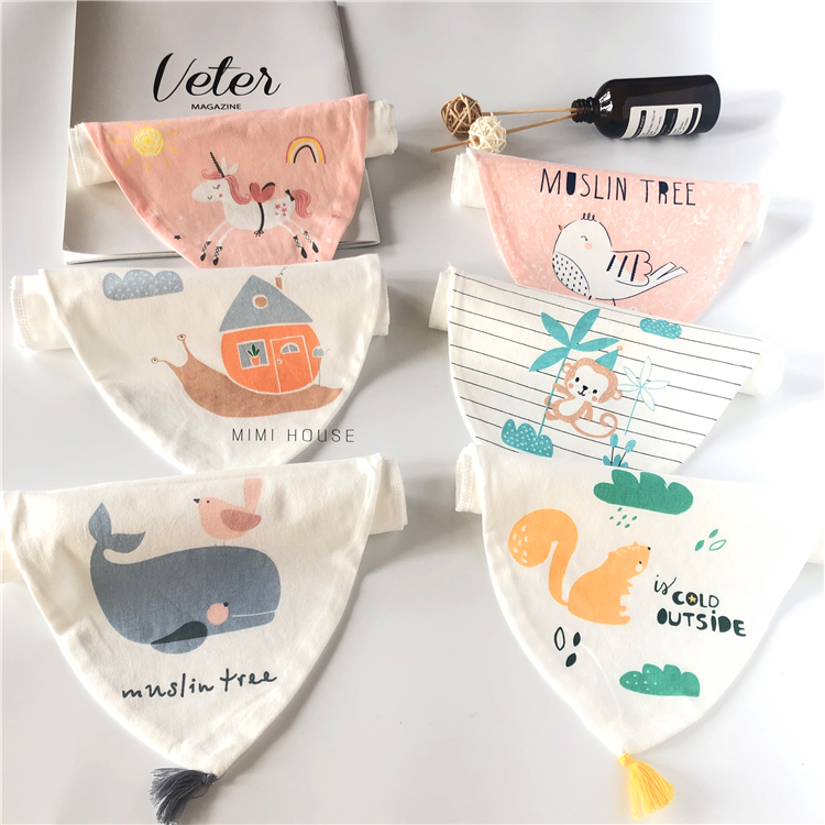 Spring Summer New Cartoon Baby Pure Cotton Sucking Sweat Towel Nursery School Children Up sweat towels Four layers gauze perspiration scarves