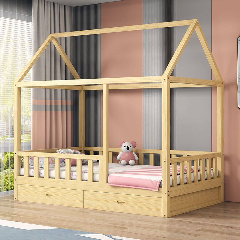 Solid wood Children's bed princess girl boy single tree house small house with guard rail drawer shelf bed pine wood