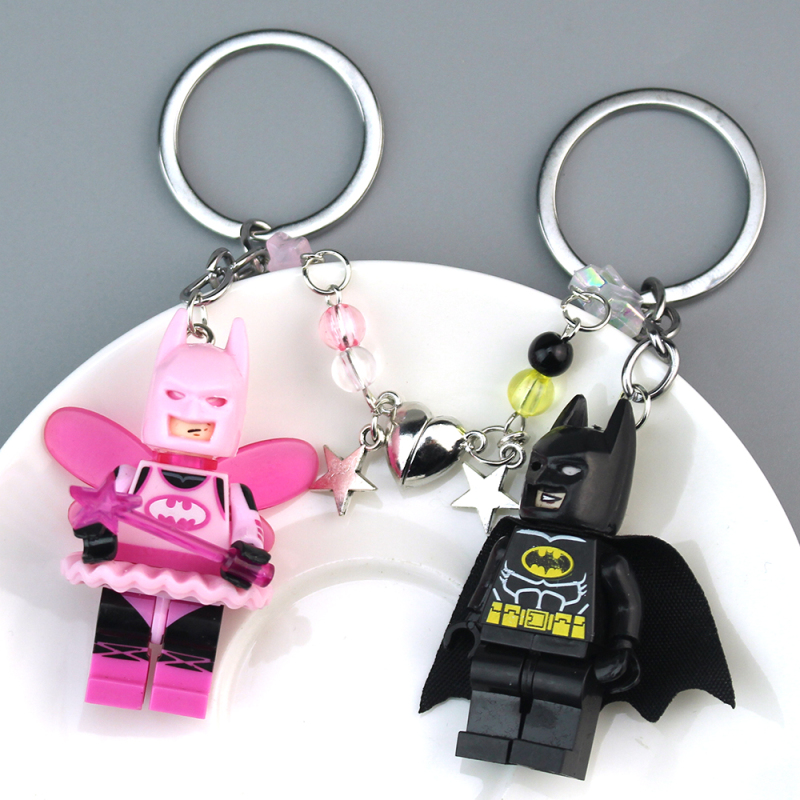Creative Batman Building Block Keychain Couple Figurines Magnetic Love Heart Phone Chain Bag Pendant Wholesale