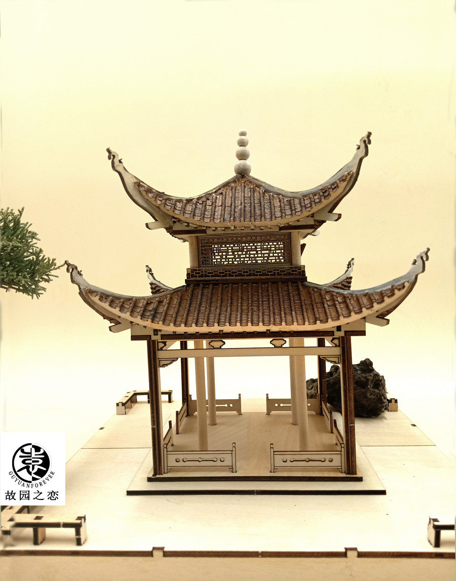 Ancient tenon socket assembly love nighthouse eight-column eaves pavilion model New Chinese craft gift gazette landscape