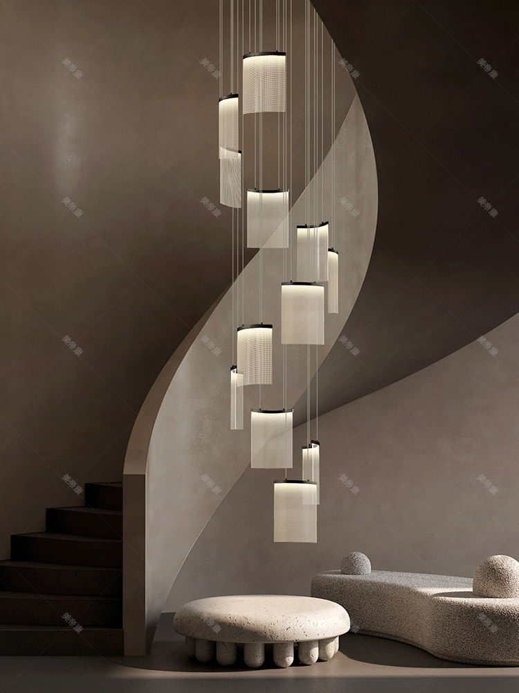 Staircase Chandelier Modern Minimalist Loft Apartment High Ceiling Chandelier Villa Duplex Building Spiral Staircase Long Chandelier