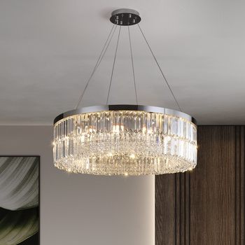 High-End Designer Living Room Chandelier, Light Luxury Style Circular Crystal Chandelier, Living Room Main Light, Grand and Luxurious Dining Room Chandelier