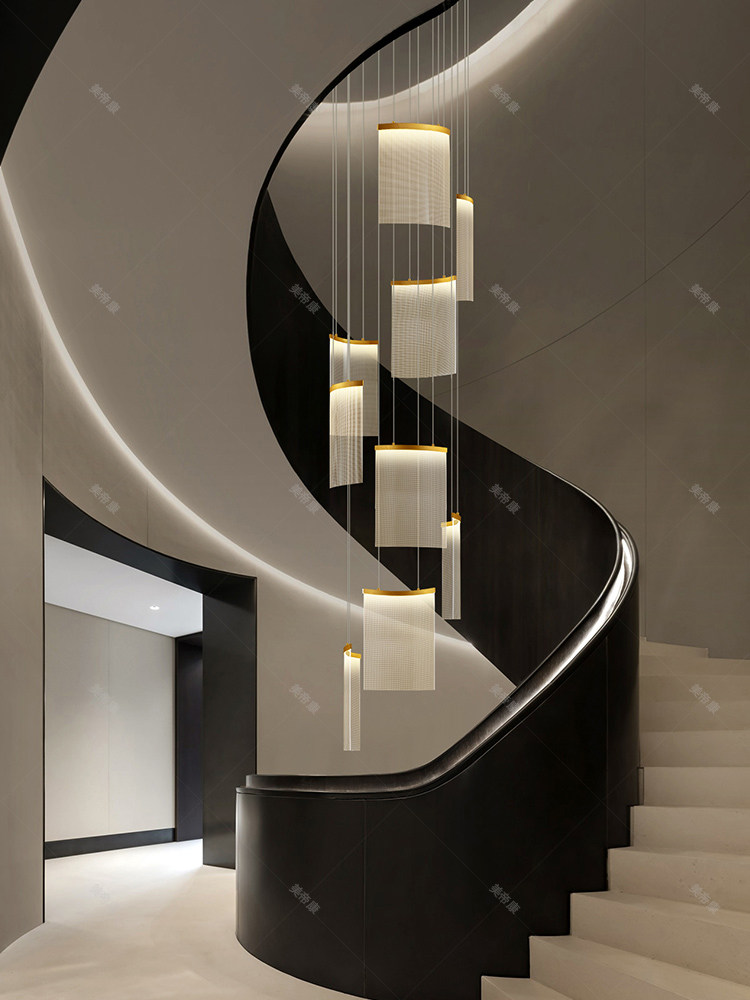 Staircase Chandelier Modern Minimalist Loft Apartment High Ceiling Chandelier Villa Duplex Building Spiral Staircase Long Chandelier