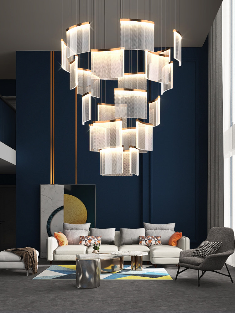 Villa Duplex Building Large Chandelier Living Room Chandelier Loft Apartment High Ceiling Designer Building Interior Staircase Light Chandelier