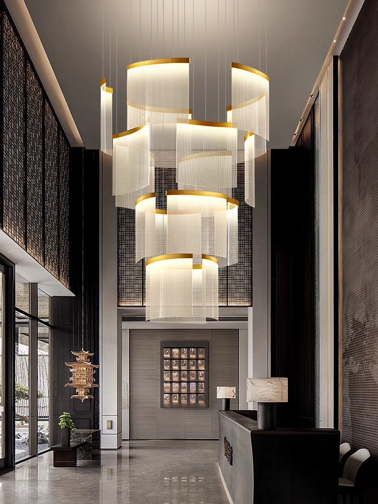 Large Chandelier for the Living Room of a Duplex Building, Long Chandelier for the Staircase, Light Luxury and High-End, Self-Built House, Villa, Open-Air Hall Light