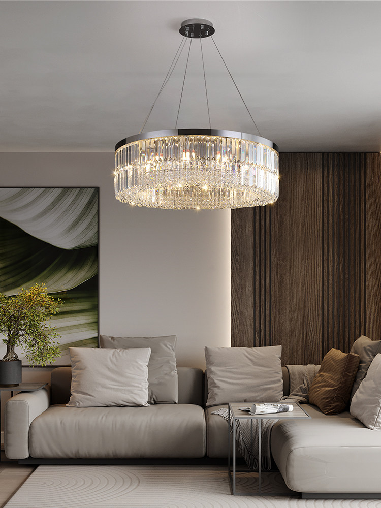 High-End Designer Living Room Chandelier, Light Luxury Style Circular Crystal Chandelier, Living Room Main Light, Grand and Luxurious Dining Room Chandelier