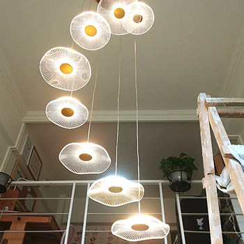 Creative Art Lotus Leaf Designer Small Duplex Living Room Light Luxury Loft Apartment Villa Hollow Staircase Long Chandelier