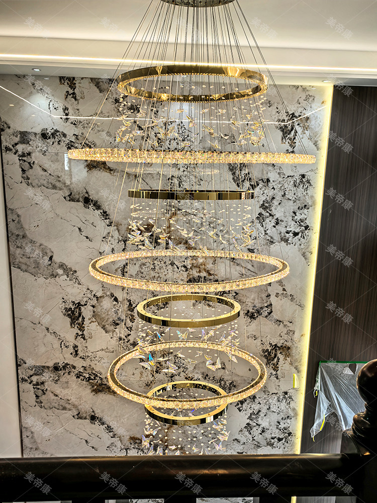 Modern Minimalist Villa Suspended Living Room Chandelier 2025 New Model Crystal Butterfly Duplex Floor-To-Ceiling Large Chandelier