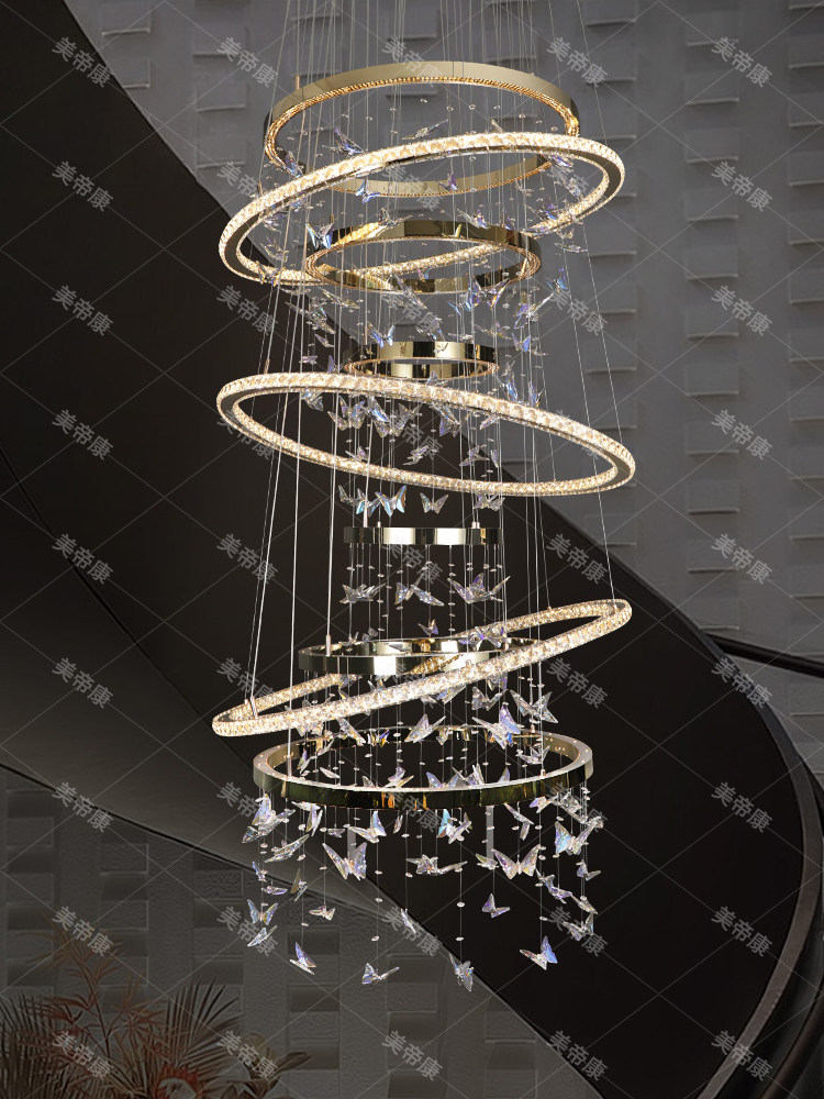 Modern Minimalist Villa Suspended Living Room Chandelier 2025 New Model Crystal Butterfly Duplex Floor-To-Ceiling Large Chandelier